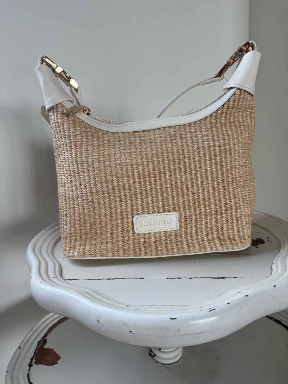 Bostanten Woven Cream & Natural Straw Coastal, Vacation, Neutral Shoulder Bag